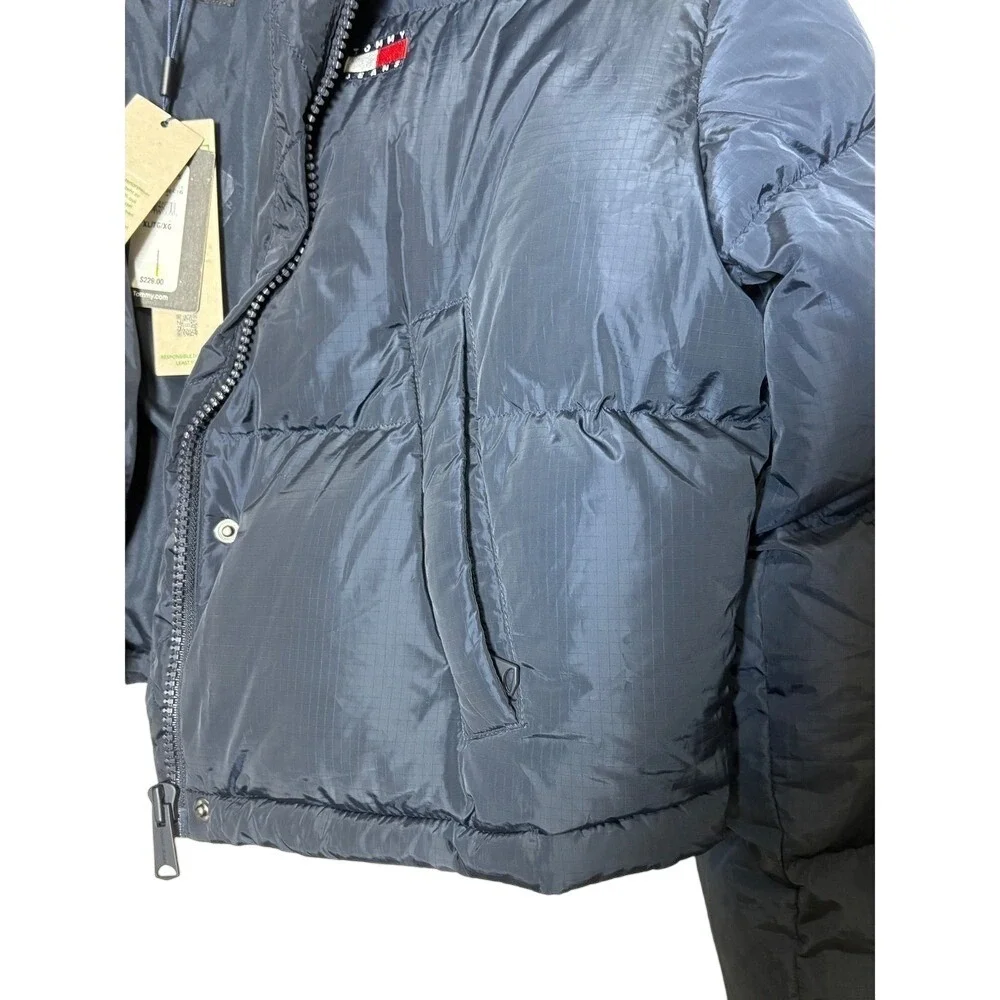 Tommy Jeans Womens Alaska Puffer Jacket Navy Blue Cropped Zip Up XL NWT